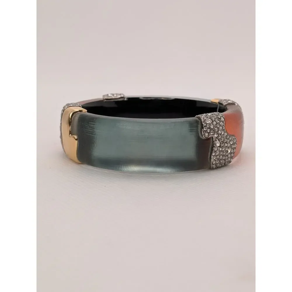 Alexis Bittar Blue and Orange Lucite Hinged Bracelet Goldtone and Crystals 7.5” - Picture 2 of 7